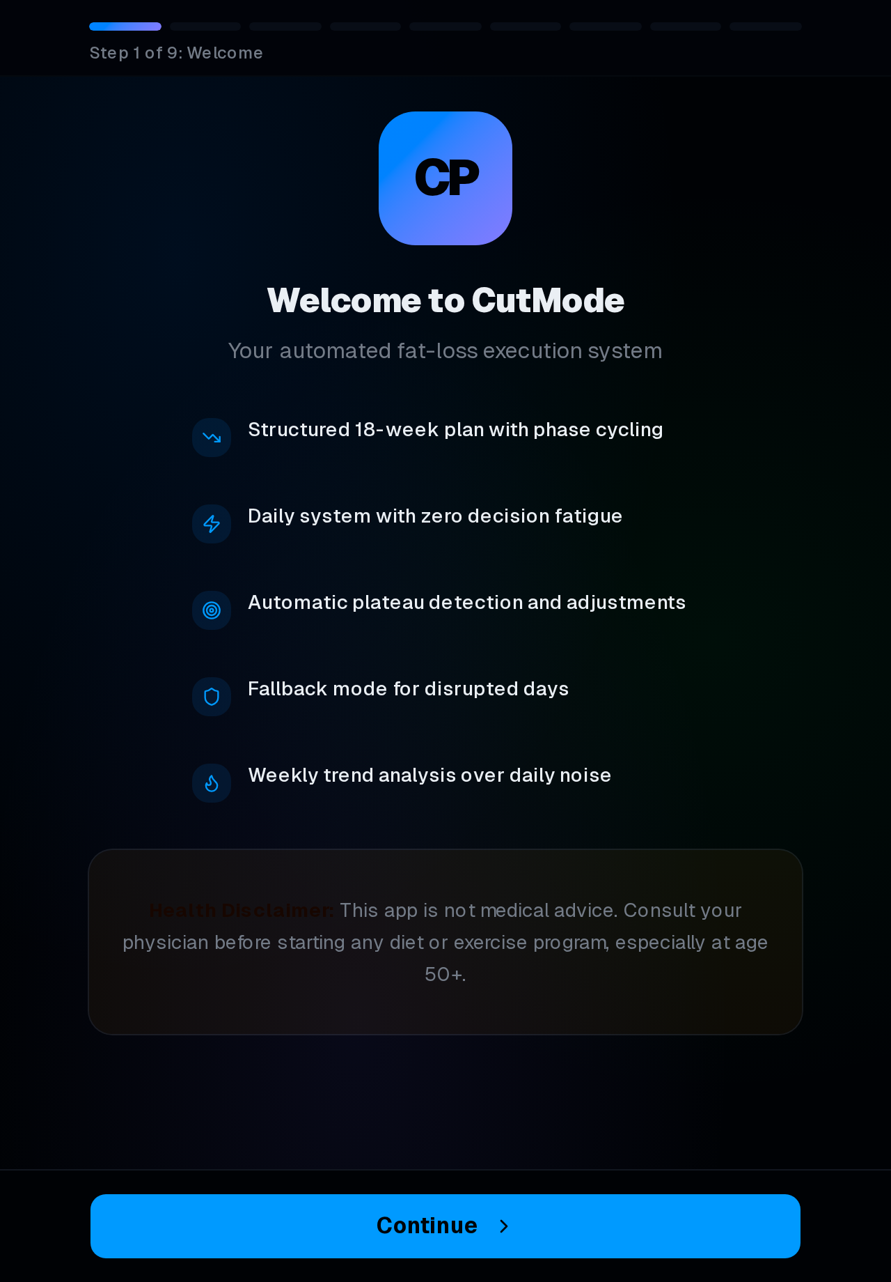 CutMode welcome screen outlining the automated fat-loss system